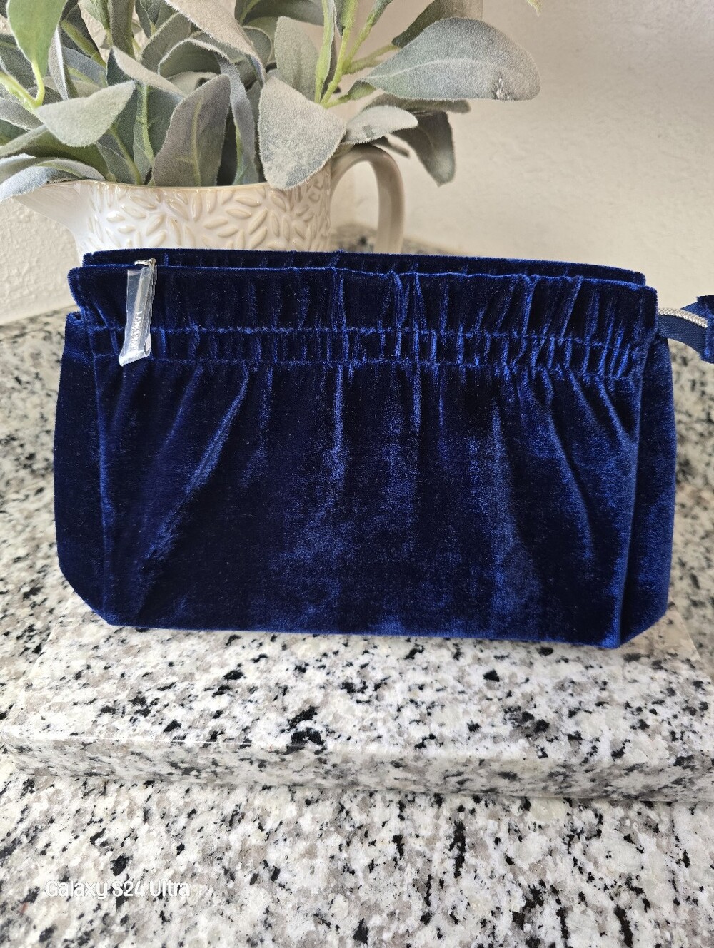 Lancome Velvet Ruched Zippered Pouch - Navy Cosmetic Bag